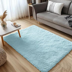 OLANLY 3x5 Machine Washable Small Bedside Rug, Soft Fluffy Shaggy Rugs for Living Room, Bedroom, Indoor Floor Carpet for Kids Girls and Boys, Preppy Dorms, Nursery, Home Decor Aesthetic, Light Blue