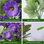 HyeFlora Artificial Fake Flowers for Outdoors Spring Summer Decor, 6 Bundles Faux Daisy Plants Silk Flowers for Outside Realistic UV Resistant for Outdoor Planter Porch Patio Balcony Yard Home, Purple