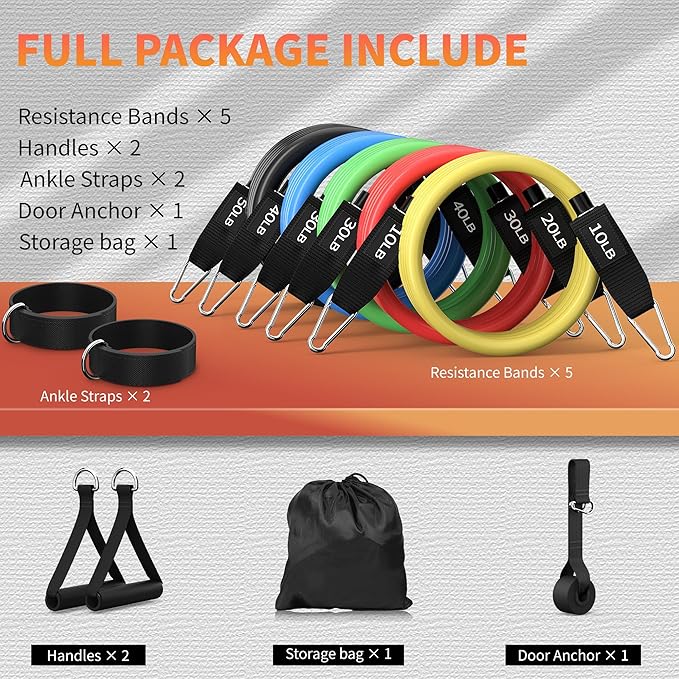 Resistance Bands, Exercise Bands Set for Working Out, Resistance Bands with Handles, Home Gym Workout Bands, Fitness Equipment for Men and Women Strength Training