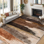 Ciicool Modern Abstract Brown Grey Rug for Living Room, 6'x9' Machine Washable Area Rug Non-Slip Rug, Low-Pile Contemporary Indoor Dining Floor Carpet for Bedroom Office Under Table Home Decor