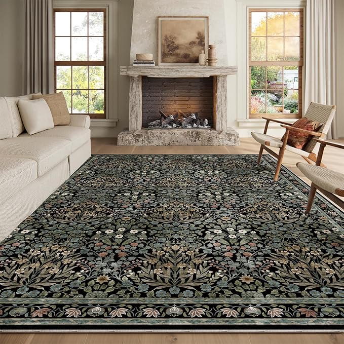 Traditional Design Vintage Floral Area Rug 8 x 10,Washable Area Rugs - Perfect for Living Room, Bedroom, Kids Room, Nursery - Stain & Water Resistant Non-Slip, Dining Room Decor