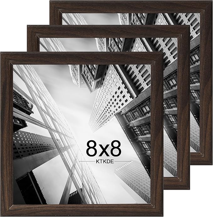 KTKDE 8x8 Picture Frame Set of 3, Walnut Wooden frames Wall Hanging for Tapletop Display, Best Square Photo Frame Studio Gallery for Photos, Posters & Art Prints