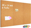 DOLLAR BOSS Cork Board Tiles, 6 Packs 12" x 12" 1/2" Thick Cork Bulletin Board Self Adhesive Corkboards for Walls with 60 Pushpins for Home Office Kitchen School Decor Display