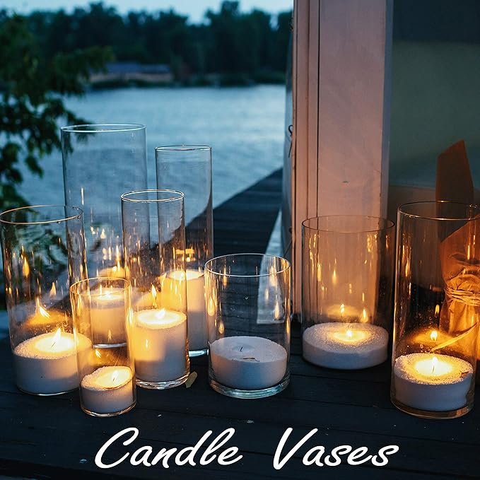 CYS Excel Glass Cylinder Vase (H:10" D:5") | Multiple Size Choices Glass Flower Vase Centerpieces | Hurricane Floating Candle Holder Vase