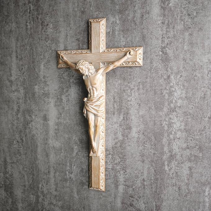 BC Catholic Crucifix Wall Cross, 12" H Jesus Christ Home Decor for Easter, Religious Devout Gift, Wood Carve Looking, Hand Painted by Buildclassic