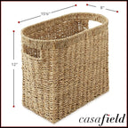 Casafield Woven Magazine Holder with Handles, Natural - Seagrass Storage Basket for Bathroom, Living Room, Home Office