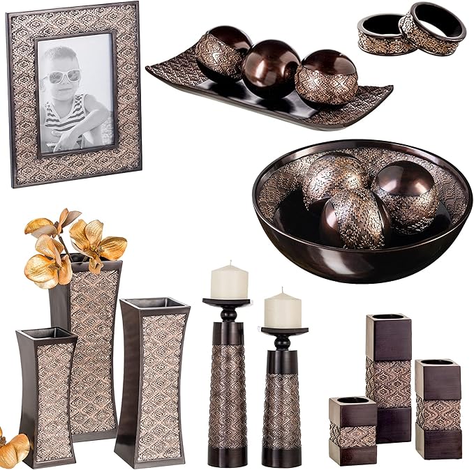 Creative Scents Dublin Brown Decorative Bowl with Orbs Set - Centerpiece Table Decorations - Coffee Table Decor - Home Decorations for Living Room Decor, Table Centerpieces for Dining Room Table