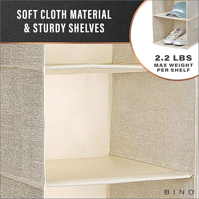 BINO 6-Shelf Sweater Closet Organizer - Beige | Closet Hanging Organizer for Bedroom | Sweater Storage Organizers | Hanging Shelves | Portable Closets for Clothes | Room Essentials