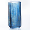 7.5 inch Blue Glass Flower Vase for Pampas Grass, Medium Decorative Centerpiece Ribbed Vase for Dining Table, Office Desktop, Shelf Bookshelf, Mantel, Entryway, Bathroom, Countertop,Gift