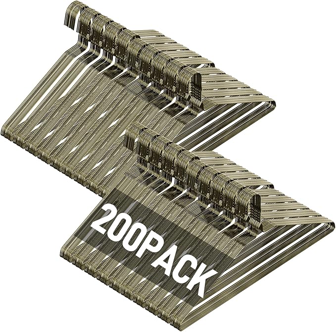 SPECILITE Wire Metal Clothes Hangers Bulk 200 Pack for Standard Size Suits, Coats, Shirts, Pants, Skirts, Space Saving, Non Slip,16 Inch 12 Gauge Ultra Thin, Bronze