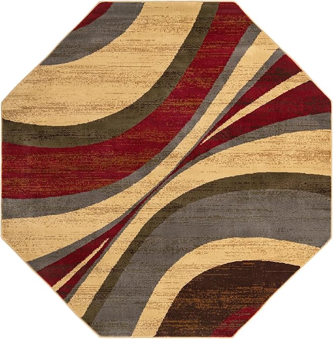 Unique Loom Barista Collection Area Rug - Ngada (7' 1" Octagon, Beige/Red)
