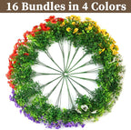 16 Bundles Artificial Fake Pansy Flowers for Outdoor - Yellow, White，Sunset red & Purple Faux Pansies Flowers, Fake Flowers for Outdoor Planters, Porch, Garden, Window Boxes, and Home Decoration