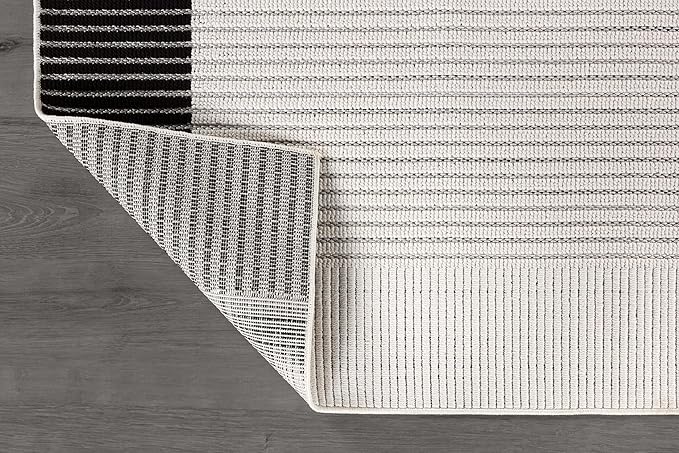 Modern Micro Loop Indoor Area Rugs for Living Room Bedroom Kitchen Geometric Striped Black-White 4x6 Luxury Durable Low and High Pile Non-Shedding Stain Resistant Soft Area Carpet 4 x 6