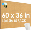 MaxGear Large Cork Board for Wall 60" x 36", 15 Pack Cork Board Tiles with 40 Pushpins & Safe Removable Adhesive Tabs, 12" x 12" Corkboards for Office, School, Home