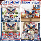 Wooden 4th of July Decoration Door Wreath for Front Door Sign America Eagle Wall Signs,250 Anniversary Independence Day Patriotic Day Wreath Welcome Memorial Day Hanging for Home Party Outdoor Indoor