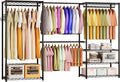 ecobedding Heavy Duty Garment Rack, 1000LBS Max Load Freestanding Closet Organizer with 6 Storage Shelves & 3 Adjustable Hanging Rods, Multifunctional, Glossy Black, 15.75" D x 70-88.5" W x 76.5" H