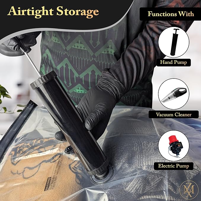 Vacuum Storage Bags 10 Pack with Hand Pump – Space Saver Compression Bags for Clothes, Bedding, Travel & Home Storage