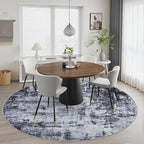 Round Area Rug for Living Room: 6 ft Washable Modern Abstract Soft Thin Rug Indoor Floor No Slip Stain Resistant Carpet for Bedroom Dining Room Farmhouse Nursery Home Office - Dark Black