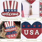 Valery Madelyn 4th of July Wreath, Patriotic Wreath for Front Door, Red White and Blue Top Hat and Heart Wall Signs for Memorial Day Independence Day USA 250th Anniversary, 22 inch
