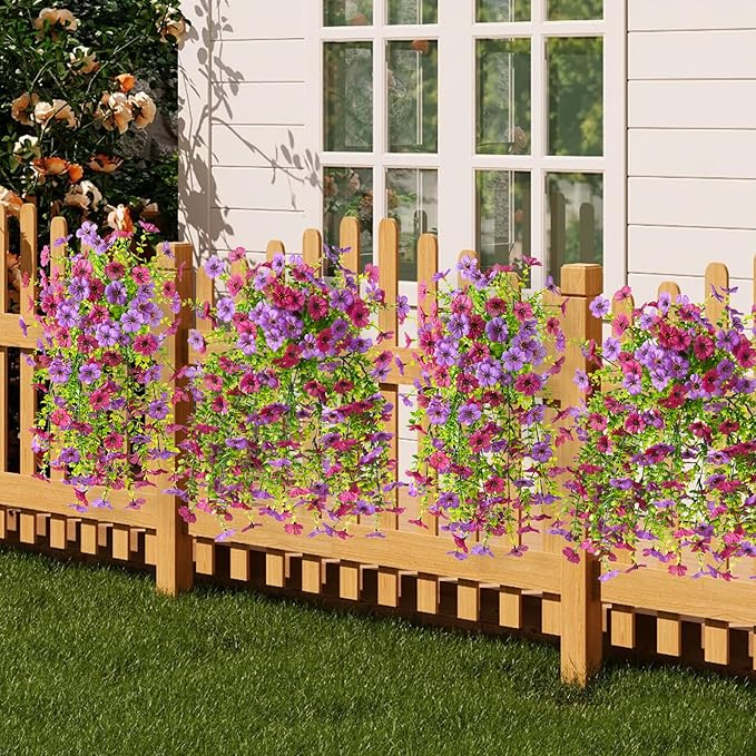 INQCMY 2Pcs Artificial Fake Hanging Flowers for Outdoors UV Resistant Artificial Plants for Spring Summer Decor Look Real Faux Flowers for Outside Home Planter Porch Patio Decor
