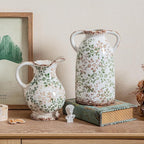 Enra Large Vintage Green Ceramic Vase and Pitcher for Home Decor, 9.7 Inch Rustic Chinoiserie Decorative Vases, Green and Beige Ceramic Vases for Living Room, Kitchen, Office – Large Vases for Decor