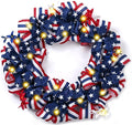 DecorbyHannah Patriotic Wreath for Front Door, 24 inch Large 4th of July Wreaths with Lights, Collapsible Red White Blue Burlap Bow Farmhouse Wreath Decorations for USA 250th Holiday