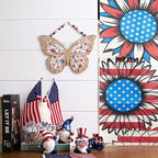 Valery Madelyn 4th of July Wreath, Patriotic Wreath for Front Door, Red White and Blue Butterfly Decor, Wooden Americana Sign for 4th of July Independence Day USA 250th Anniversary, 16 Inch