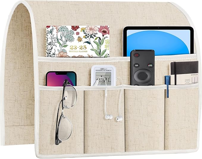 Joywell Armrest Organizer Remote Holder for Recliner Armchair Caddy Couch Sofa Arm Chair Caddie with 6 Pocket Storage for Magazine, iPad, Phone,Linen