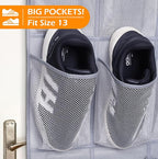 MISSLO 35 Large Pockets Over The Door Shoe Organizer Sturdy Oxford Fabric Hanging Shoe Rack for Door Mesh Closet Shoe Holder Hanger, Grey