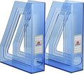 Acrimet Magazine File Holder Bin Storage, Vertical Rack for Documents, Folders and Mail, Durable Plastic Desk Organizer for Office & Home (Clear Blue Color) (2 Pack)