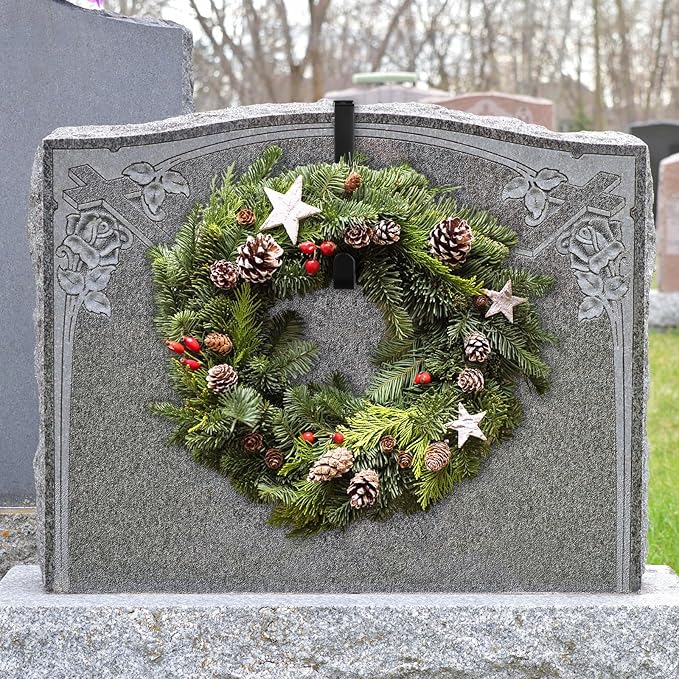 Blulu 2 Pcs Headstone Wreath Hanger Adjustable 6"- 11" Cemetery Tombstone Wreath Holder Black Stands Hook for Christmas Outdoor Grave Marker Cemetery Gravestone Flowers Decorations