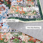 U'Artlines Boho Vintage Area Rug 3x5 Machine Washable Low Pile Soft Floor Carpet Non Slip Non Shedding Accent Rug for Living Room Bedroom Entryway Dining Room Office Green