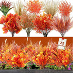 22 Bundles Artificial Fall Flowers for Outdoor Decoration, 9 Styles Autumn Thanksgiving Halloween Decor with Persian Leaves, Lavender, Eucalyptus, Maple Leaves for Window Box Patio Fireplace Decor
