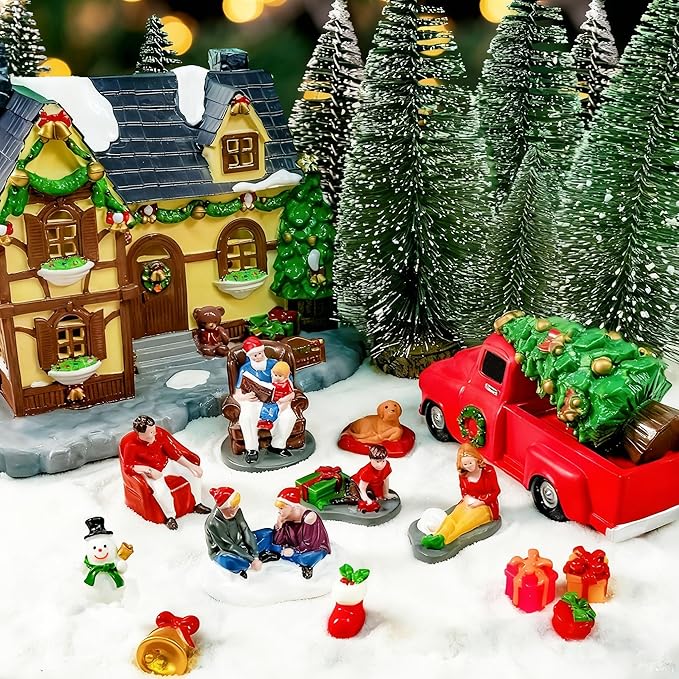 Rileryan Christmas Village Vintage Red Truck Decor Figurines for Mini Christmas Village Town Accessories Pieces Cars Vehicles Sets Decorations Home Indoor Decor Gift