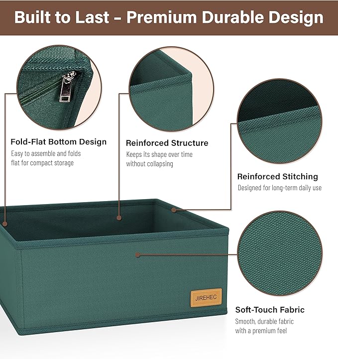 Drawer Organizer Clothes – Set of 6 Foldable Fabric Storage Bins for Dresser & Closet, Strong Structure, Fragrance Sachets Included, Organize Underwear, Socks, Baby Items, Green