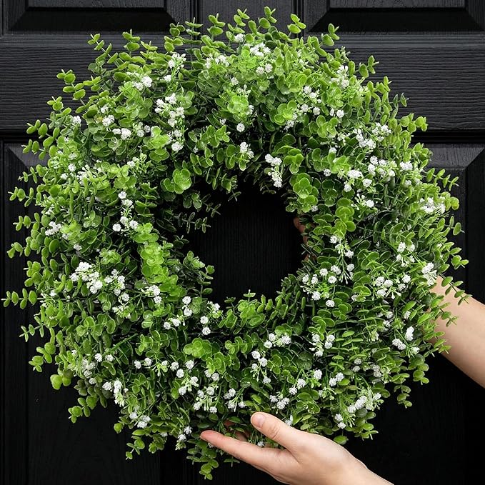 26In Artificial Boxwood Wreaths for Front Door,Boxwood Spring Summer Door Wreath,Artificial Greenery Wreath, Hanging for Home Porch Farmhouse Window Wedding Party Decor All Year Round Indoor Outdoor