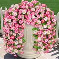 Artificial Fake Hanging Flowers Plants for Outdoor Decoration, 2PCS Faux Silk Morning Glory Long Vines Stems UV Resistant Look Real for Spring Summer Outside Home Porch Patio, Pink