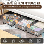 Under Bed Storage with Wheels, 2-Pack Under Bed Storage Containers with Clear Lids, XXL 65L Under the bed storage Organizer Bins, Rolling Under Bed Metal Drawer for Clothes,Shoes,Toys (Gray, 2-Pack)