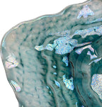 Things2Die4 Decorative Oyster Shaped Plate, 13 X 10 Inch Iridescent Sea Blue Glass Decorative Plate for Coastal Tabletop Display, Nautical Accent Dish for Entryway or Living Room