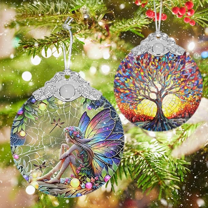 Jocidea Fairy Ornament - Stained Glass Hanging Decor - Christmas Tree Decor - Gift for Friends & Sisters