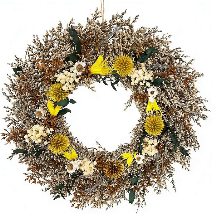 10 Inch Handmade Dried Flower Wreath - Small Real Plant Floral Wreath, Rustic Boho Wall Decor for Home, Door, Window, Wedding, Fall Decor