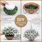 Artificial Faux Hanging Plants Flowers Basket for Outdoors Decoration,Hanging Planters with Fake Silk Daisy Flowers for Outside,UV Resistant Realistic Porch Patio Balcony Garden Yard Home Decor（White）