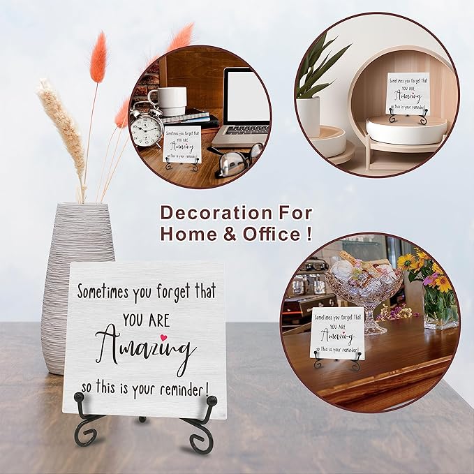 Wooden Sign Gifts Desk Decor - Sometimes You Forget That You Are Amazing - Motivational Wood Plaque With A Support Frame - Home & Office Inspirational Gifts For Women And Man, Desk Decor & Accessories - A06