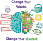 Carson Dellosa Education 47 pc Bloom With a Growth Mindset Bulletin Board Set, Motivational Poster, Plant Cutouts, 2-Piece Brain With Affirmation Cards, Calm Down Corner Supplies and Classroom Decor
