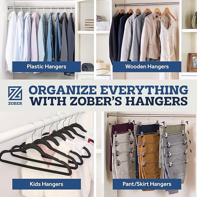 Zober Pants Hangers Non Slip - 20 Pack Open Ended Pants and Jean Hangers for Closet - Space Saving Clothes Hanger - Strong, Durable, Metal Pant Hangers (Black)