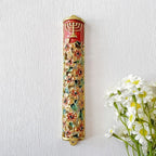Hand Painted Mezuzah, Exquisite Enamel Mezuzah with Menorah and Pomegranate Motifs