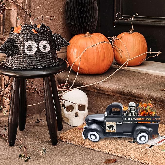 13.4 Inch Farmhouse Vintage Truck Decor with 20 Magnets Rustic Home Sweet Home Table Centerpieces Interchangeable Seasonal Holiday Decor Large Metal Pickup Truck Spring Garden Planter, Black