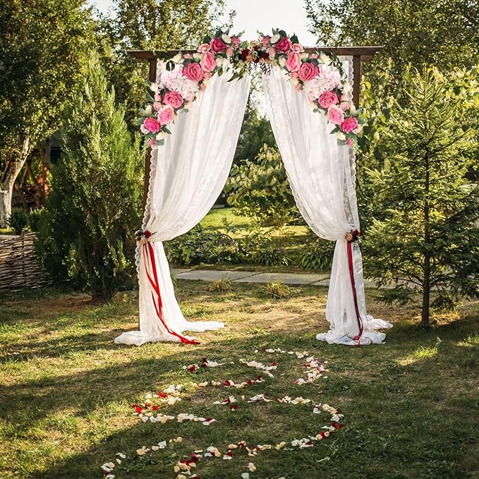 JUOPZKENN Artificial Rose Flower Swag, Wedding Arch Flowers 25in Decorative Swag Pink Peony Decorative Floral Swags Green Leaves Chair Back Flower for Wedding Arch Front Door Wall Decor(#1)