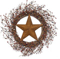 NeoL'artes 22 inch American Patriotic Wreath with Red White and Blue Pip Berries and Barn Star, 4th of July Decor Wreath for Front Door