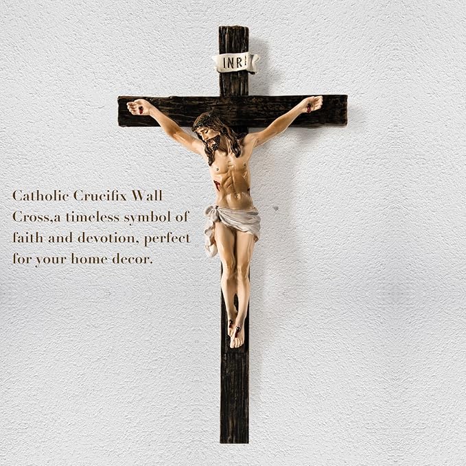 TALPGOD Crucifix Wall Cross,Jesus Cross Home Décor,Jesus Statue Catholic Hanging Crosses for Wall Art,Religious Wall Crucifix Decor,Crucifijos Catolicos Crosses Wall Decor 10 Inch